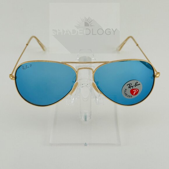 RAY BAN | NEW | AVIATOR MEDIUM | 3025 112 - 4L | MATTE GOLD | BLUE MIRROR - Picture 2 of 6